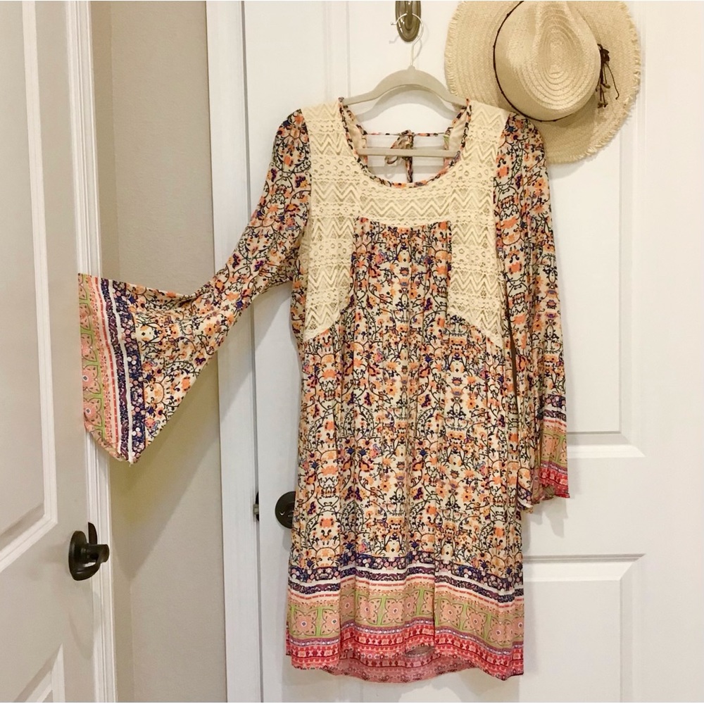 Allison Brittney Boho Floral Lace Dress Size L, LIKE NEW
